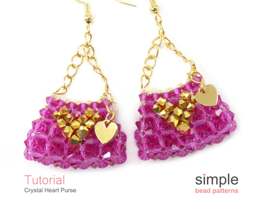 Crystal Heart Purse Earrings & Charm Beading Pattern
