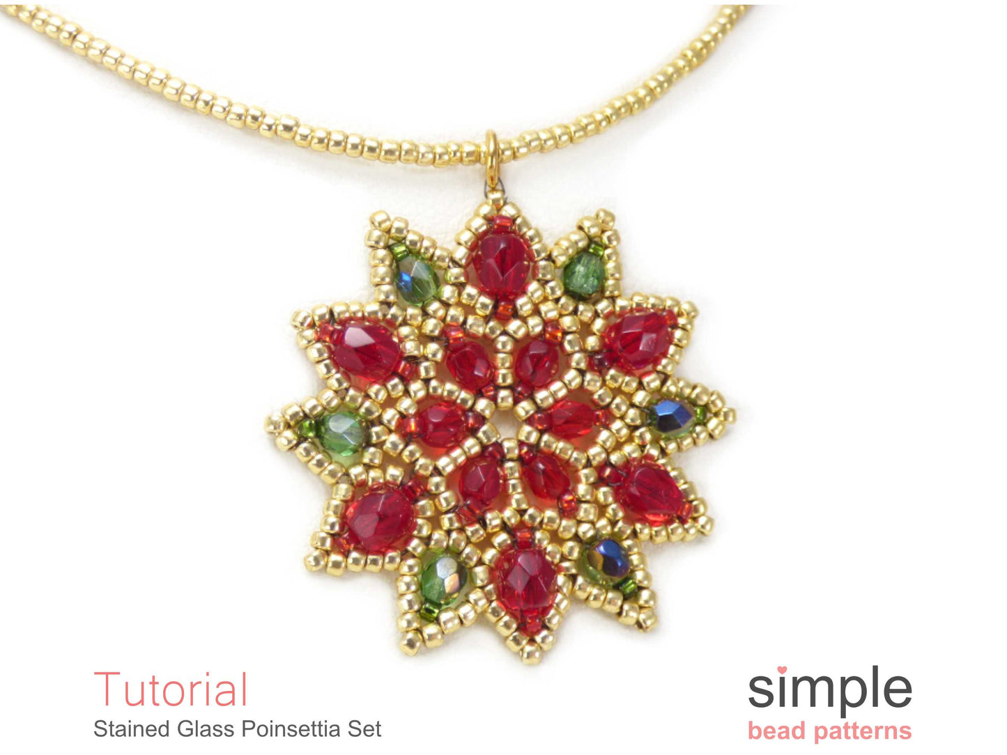 Stained Glass Poinsettia Earrings & Necklace Beading Pattern