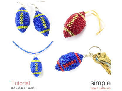 3D Beaded Football Earrings, Necklace, Keychain, & Ornament Pattern