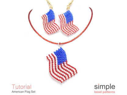 American Flag Earrings & Necklace Beading Pattern