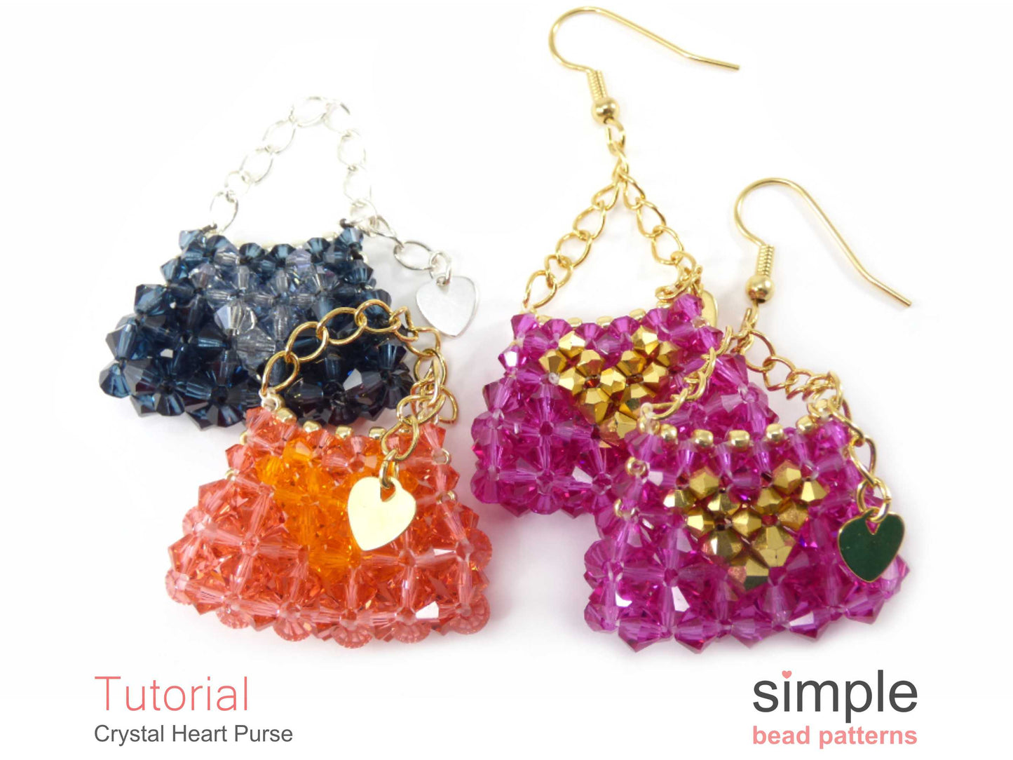 Crystal Heart Purse Earrings & Charm Beading Pattern