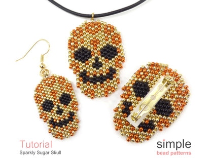 Sparkly Sugar Skull Earrings, Necklace & Brooch Beading Pattern