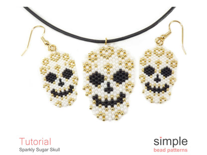 Sparkly Sugar Skull Earrings, Necklace & Brooch Beading Pattern