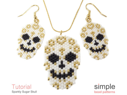 Sparkly Sugar Skull Earrings, Necklace & Brooch Beading Pattern