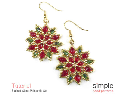 Stained Glass Poinsettia Earrings & Necklace Beading Pattern