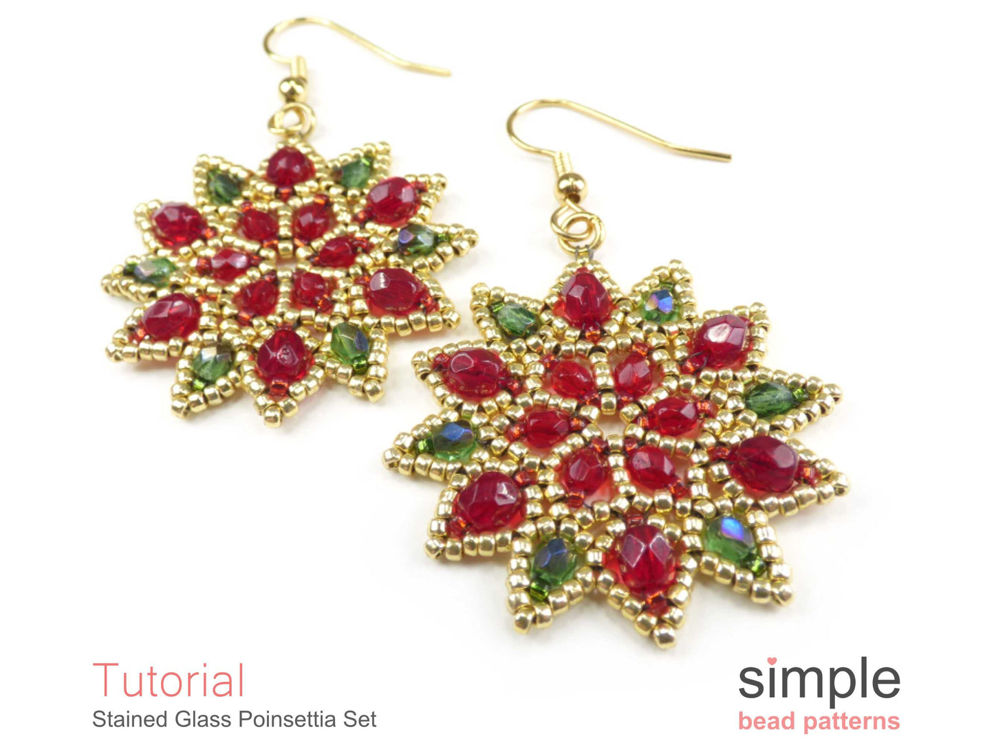 Stained Glass Poinsettia Earrings & Necklace Beading Pattern