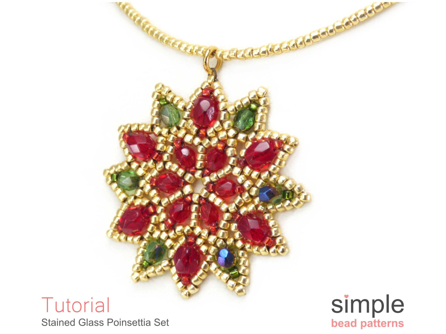Stained Glass Poinsettia Earrings & Necklace Beading Pattern