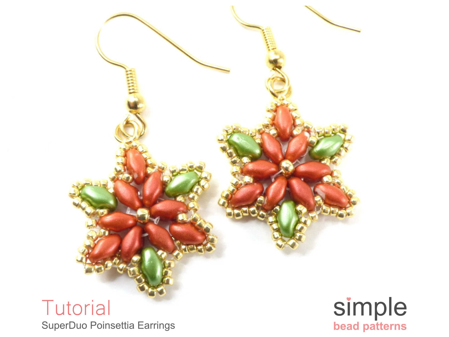 SuperDuo Poinsettia Earrings Beading Pattern