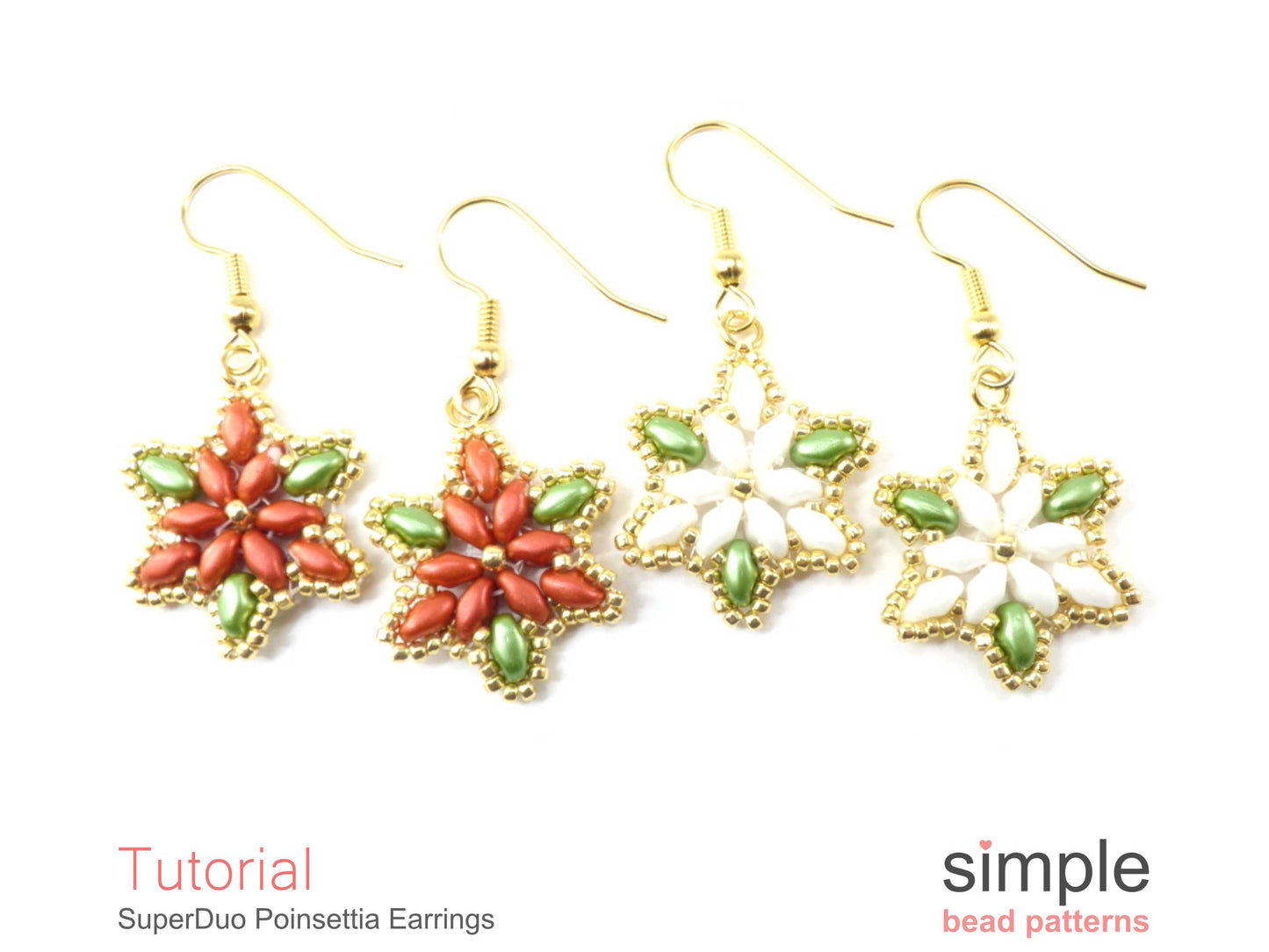 SuperDuo Poinsettia Earrings Beading Pattern